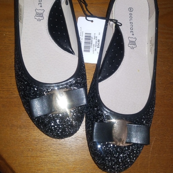 Black sequin gold bow black leather flats - Picture 3 of 7